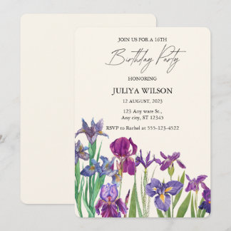 Invitation Fleurs d'Iris blanches florales Fête d'anniversair