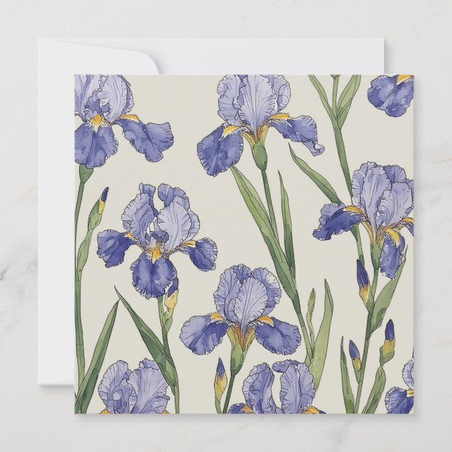 Invitation Fleurs d'Iris Bleu (Devant)