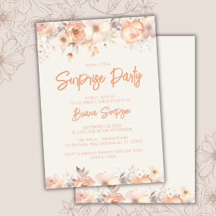 Invitation Fleurs d'ivoire beige Pêche Surprise Anniversaire