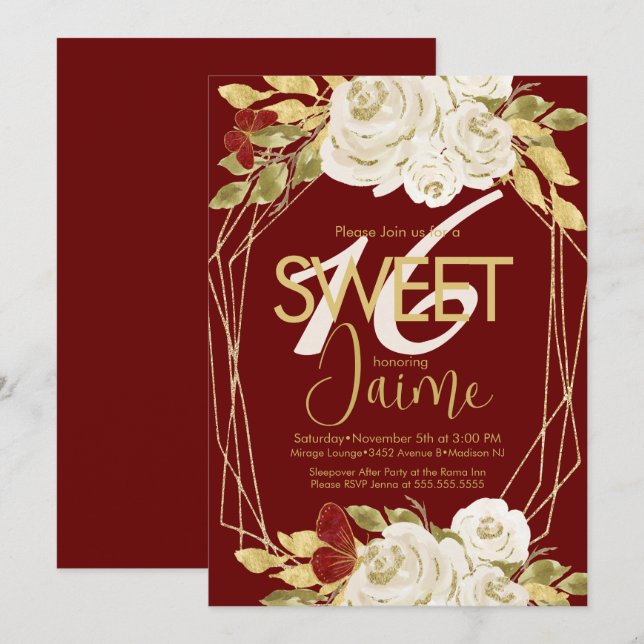 Invitation Fleurs d'ivoire de douceur 16 personnalisées avec  (Devant / Derrière)