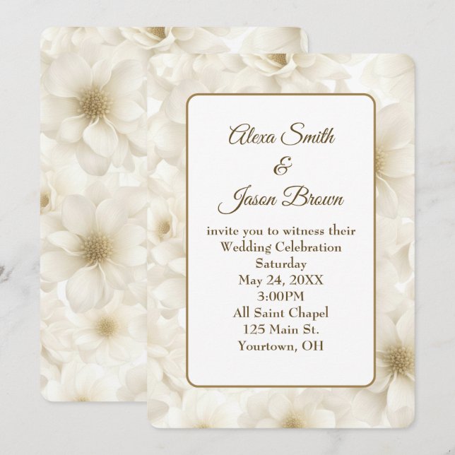 Invitation Fleurs d'ivoire mariages (Devant / Derrière)