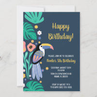 Fleurs d'oiseaux tropicales toucans colorées Anniv