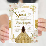 Invitation Fleurs d'or et de blanc Sweet sixteen couronne Ann<br><div class="desc">Gold & White Flowers Sweet sixteen Gold Crown Invitation Anniversaire Mis Quince Anos,  16e anniversaire.</div>