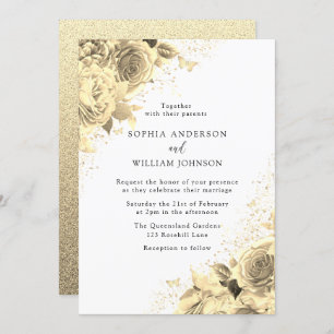 Invitation Fleurs d'or magique avec Parties scintillant Maria