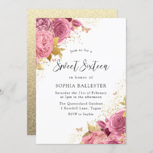 Invitation Fleurs d'or rose pâle magique 16