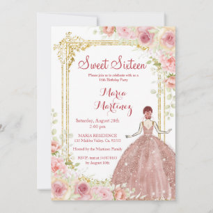 Invitation Fleurs d'or rose Parties scintillant d'or Blush ro