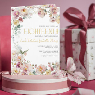 Invitation Fleurs d'or Rose vintage Bougies 18e anniversaire
