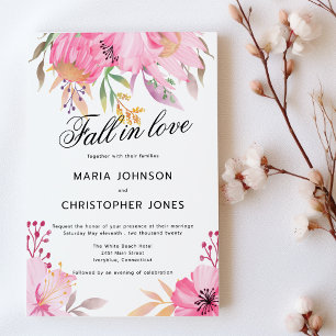 Invitation Fleurs d'orange rose botanique Chute en amour Mari