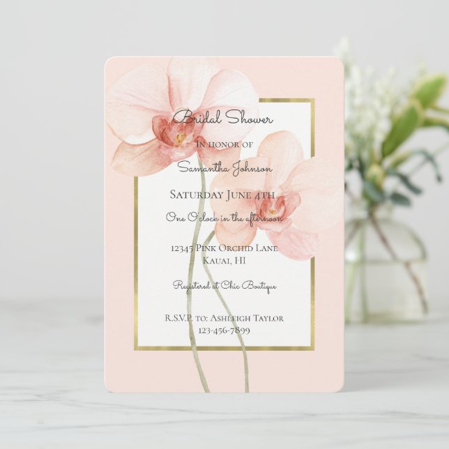 Invitation Fleurs d'Orchidée Rose Tropicale pour Baby Shower  (Debout devant)