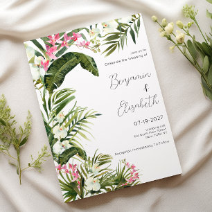 Invitation Fleurs d'orchidée tropicale rose blanc Mariage