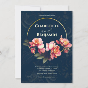 Invitation Fleurs d'orchidées roses   Cadre arrondi   MARIAGE