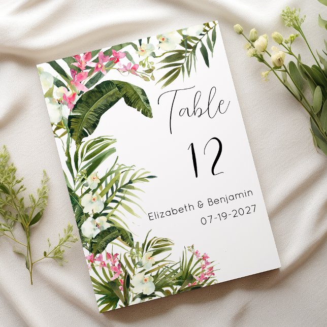 Invitation Fleurs d'orchidées tropicales blanches roses Nombr (Pink white tropical orchid flowers Table Numbers)