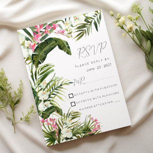 Invitation Fleurs d'orchidées tropicales blanches roses RSVP