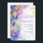 Invitation Fleurs Dorées Aquarelle Bleu<br><div class="desc">Une élégante invitation aquarelle aux teintes bleues et lavande avec un motif superposé de fleurs dorées. Présentée comme une invitation de Quinceañera, elle est parfaite pour les anniversaires Sweet 16 ou toute autre célébration formelle. (Vecteur créé par pikisuperstar - www.freepik.com). La carte est facile à personnaliser avec vos options de...</div>