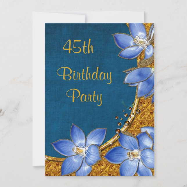 Invitation Fleurs dorées et bleues 45e anniversaire (Devant)