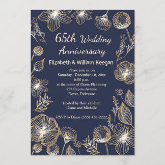 Invitation Fleurs dorées pour 65e anniversaire de mariage ble