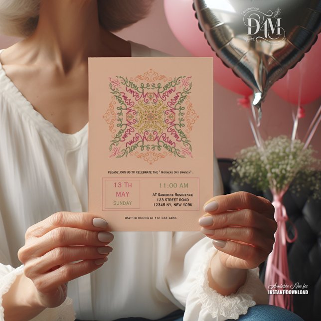 Invitation Fleurs Douce pêche kaléidoscopique Script Meilleur (Créateur téléchargé)