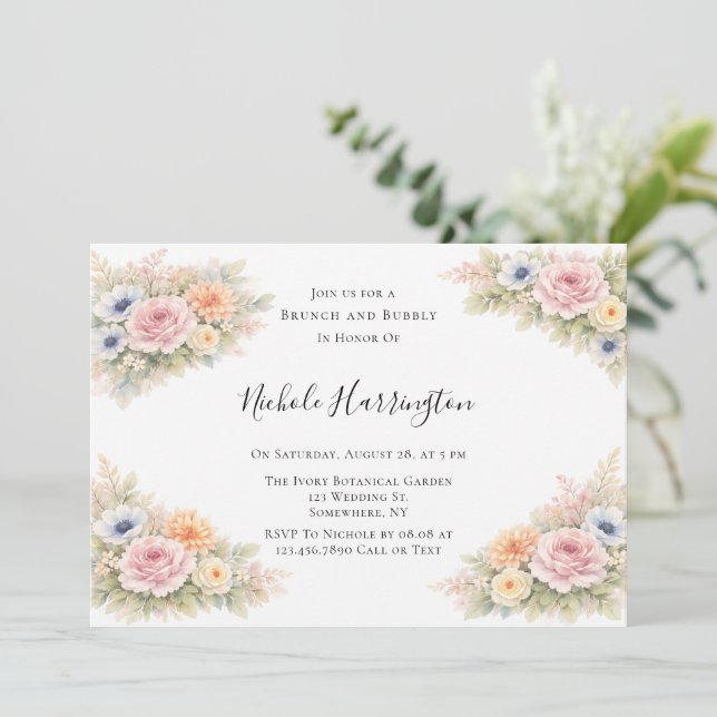 Invitation Fleurs douces de l'aquarelle pour brunch et champa (Debout devant)