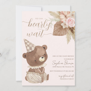 Invitation Fleurs d'ours et de saumons Baby shower neutre