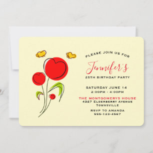 Invitation Fleurs du Coeur Rouge mignonnes Anniversaire