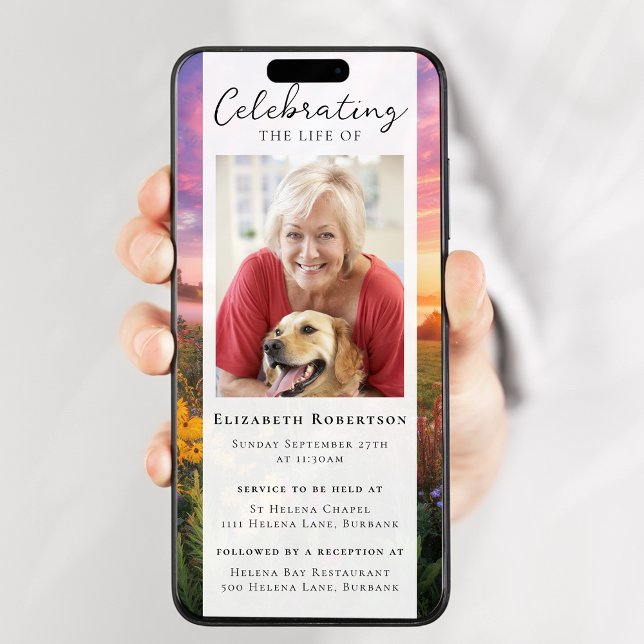 Invitation Fleurs du coucher de soleil Photo Funérailles Digi (Créateur téléchargé)