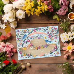 Invitation Fleurs du jardin de printemps Baby shower bleu Cas