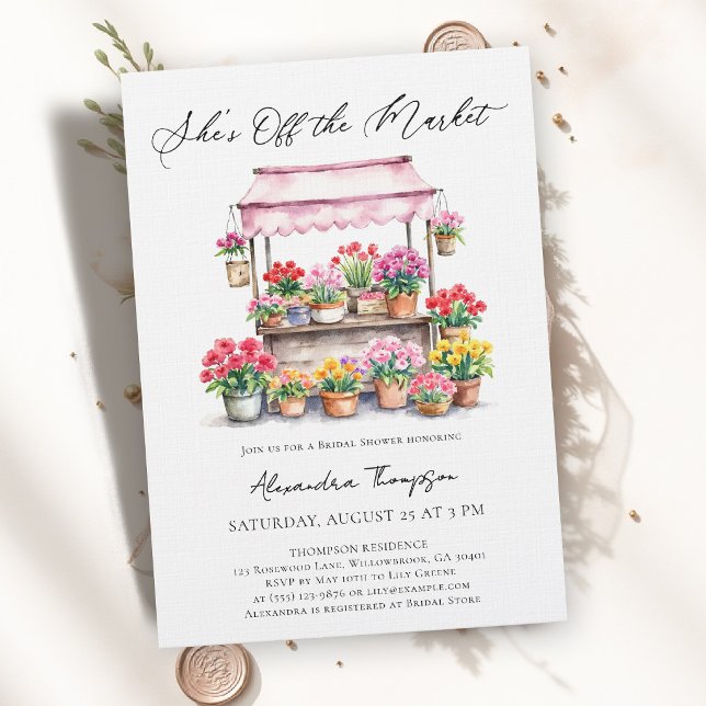 Invitation Fleurs du stand de fleurs hors marché Shower de ma (off the market bridal shower invitation watercolor floral elegant backyard outdoor garden party)