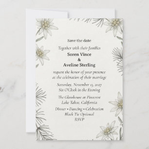 Invitation Fleurs Edelweiss, Aiguilles de Pin, Feuillage à l'