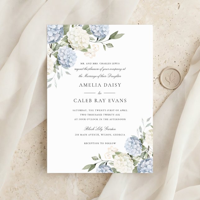 Invitation Fleurs Élégant Bleu Hortensia Verdure Mariage  (Créateur téléchargé)