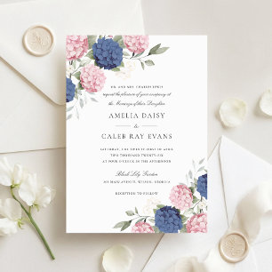 Invitation Fleurs Élégant Rose Bleu Marine Hydrangea Mariage