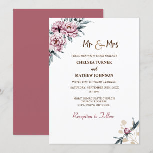 Invitation Fleurs élégantes à l'aquarelle pivoines