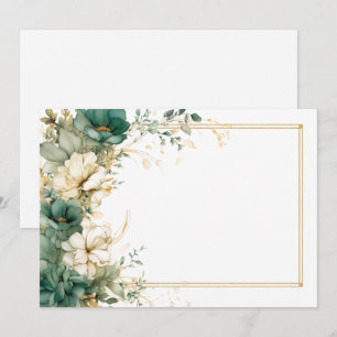 Invitation Fleurs élégantes blanches, sauge et or Vide