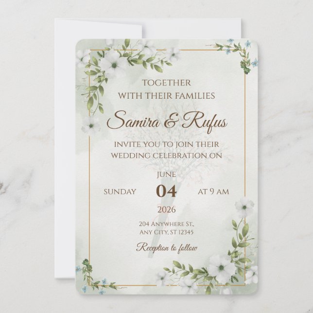 Invitation Fleurs Élégantes - Bohème Rustique Personnalisable (Devant)