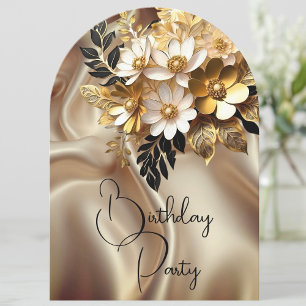 Invitation Fleurs élégantes d'anniversaire caramel or noir bl
