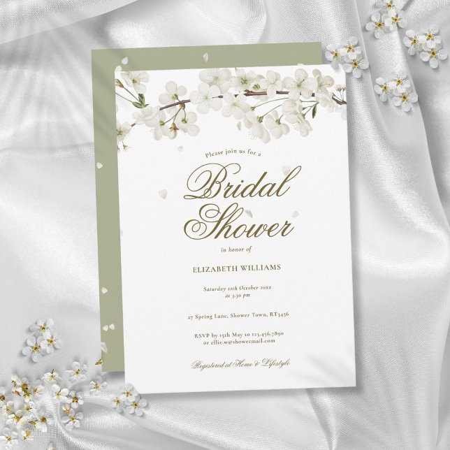 Invitation Fleurs Élégantes de Fleur Blanche Moderne pour une (White Blossom Floral Elegant Modern Bridal Shower Invitation)