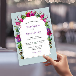 Invitation Fleurs élégantes de mariage rose violet printemps