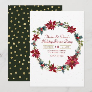 Invitation Fleurs élégantes de Noël Poinsettia Dîner de fêtes