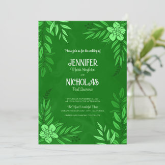 Invitation Fleurs élégantes et ornements Feuille pour Mariage