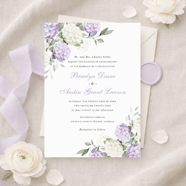 Invitation Fleurs Élégantes Hydrangea Violet Verdure Mariage  (Créateur téléchargé)