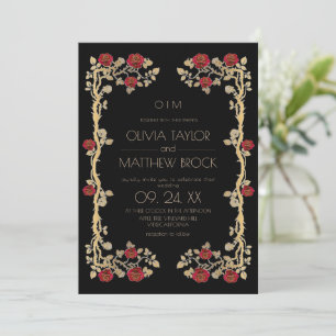 Invitation Fleurs Élégantes Lunatiques Mariage Rose Orné