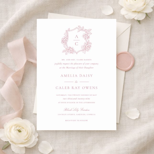 Invitation Fleurs Élégantes Mariage Crête Hydrangea Rose (Créateur téléchargé)