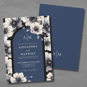 Invitation Fleurs élégantes Mariage floral bleu marine