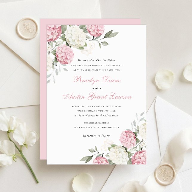 Invitation Fleurs Élégantes Mariage Hydrangea Rose Verture  (Créateur téléchargé)