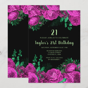 Invitation Fleurs élégantes rose chaud pour fête d'anniversai