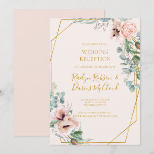 Invitation Fleurs Élégantes Rose   Réception de Mariage Paste