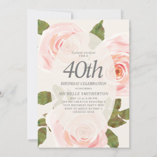 Invitation Fleurs élégantes rose saumon Printemps 40e anniver