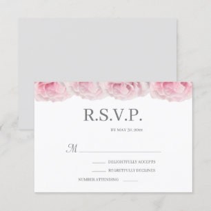 Invitation Fleurs élégantes roses blanches gris Mariage RSVP