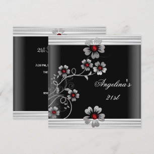 Invitation Fleurs élégantes rouges blanches noires pour 21e a