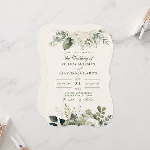Invitation Fleurs élégantes vert sauge et ivoire Mariage cour