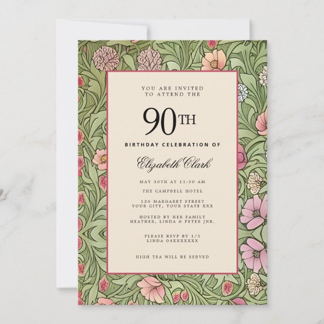 Invitation Fleurs élégantes victoriennes 90 ans (Devant)
